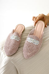 Marlina Pink Buckle Detailed Knitted Slippers