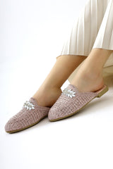 Marlina Pink Buckle Detailed Knitted Slippers