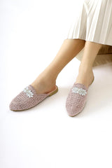 Marlina Pink Buckle Detailed Knitted Slippers