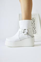 Mashal White Chain Detailed High Sole Boots