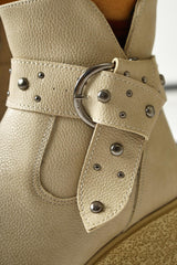 Maylin Beige Studded Belt Detailed Boots