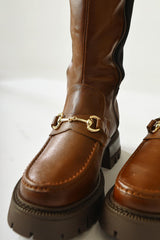 Meli Tan Buckle Detailed Diving Fabric Buckled Boots