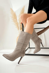 Mercedita Grey Suede Wide Leg Pointed Toe Short Boots