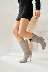 Mercedita Grey Suede Wide Leg Pointed Toe Short Boots