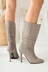 Mercedita Grey Suede Wide Leg Pointed Toe Short Boots