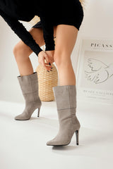 Mercedita Grey Suede Wide Leg Pointed Toe Short Boots