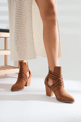 Merle Tan Pointed Toe Cross Strap Suede Summer Boots