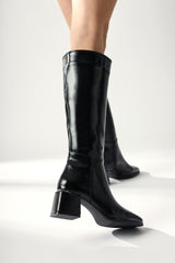 Miami Black Crinkle Patent Leather Flat Toe Boots