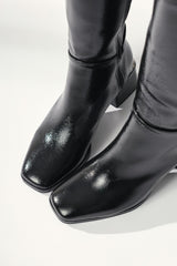 Miami Black Crinkle Patent Leather Flat Toe Boots