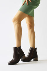 Milen Brown Oval Toe Zipper Detailed Boots