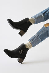 Milenka Black Double Belt Detailed Oval Toe Boots