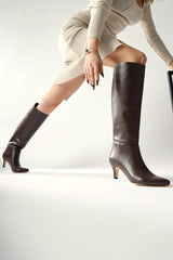 Milika Brown Pointed Toe Low Heel Pull-On Boots