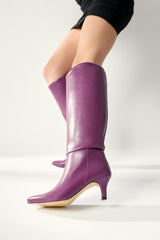 Milika Purple Pointed Toe Low Heel Pull On Boots