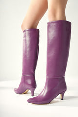 Milika Purple Pointed Toe Low Heel Pull On Boots