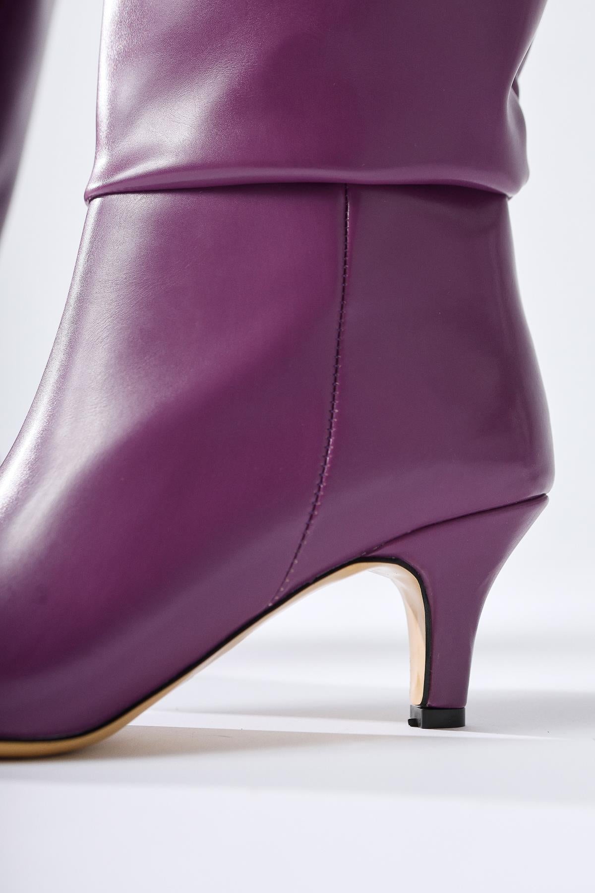 Milika Purple Pointed Toe Low Heel Pull On Boots