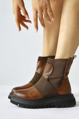 Millena Brown Suede Elastic Belt Detailed Pull-On Boots