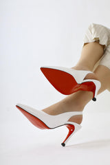 Minal White Patent Leather Pointed Toe Red Jurdan Heeled Shoes