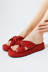 Misty Red Cross Bow Strap Thick Soled Slippers