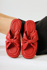 Misty Red Cross Bow Strap Thick Soled Slippers