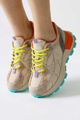 Moe Beige Mesh Detail Lace-Up Sneakers