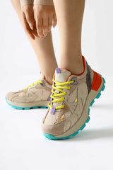 Moe Beige Mesh Detail Lace-Up Sneakers