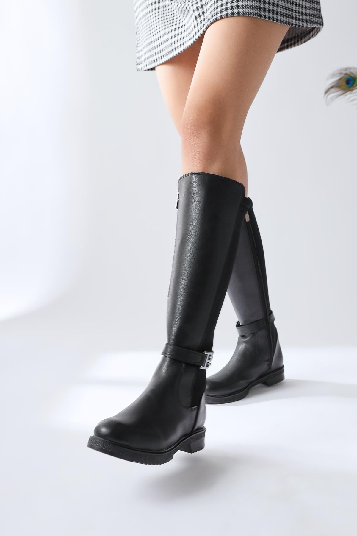 Mountaha Black Wet Fabric Ankle Boots with Accessory Detail