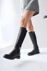 Mountaha Black Wet Fabric Ankle Boots with Accessory Detail