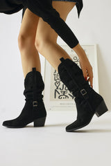 Nare Black Suede Gusseted Pointed Toe Boots