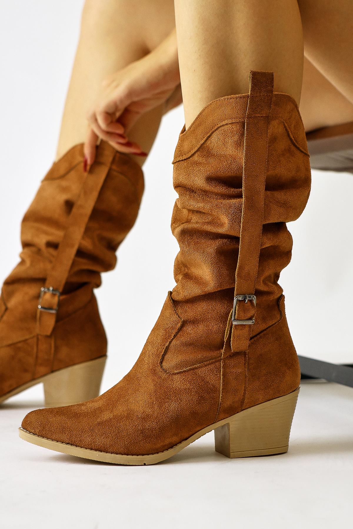 Nare Tan Suede Gusseted Pointed Toe Boots