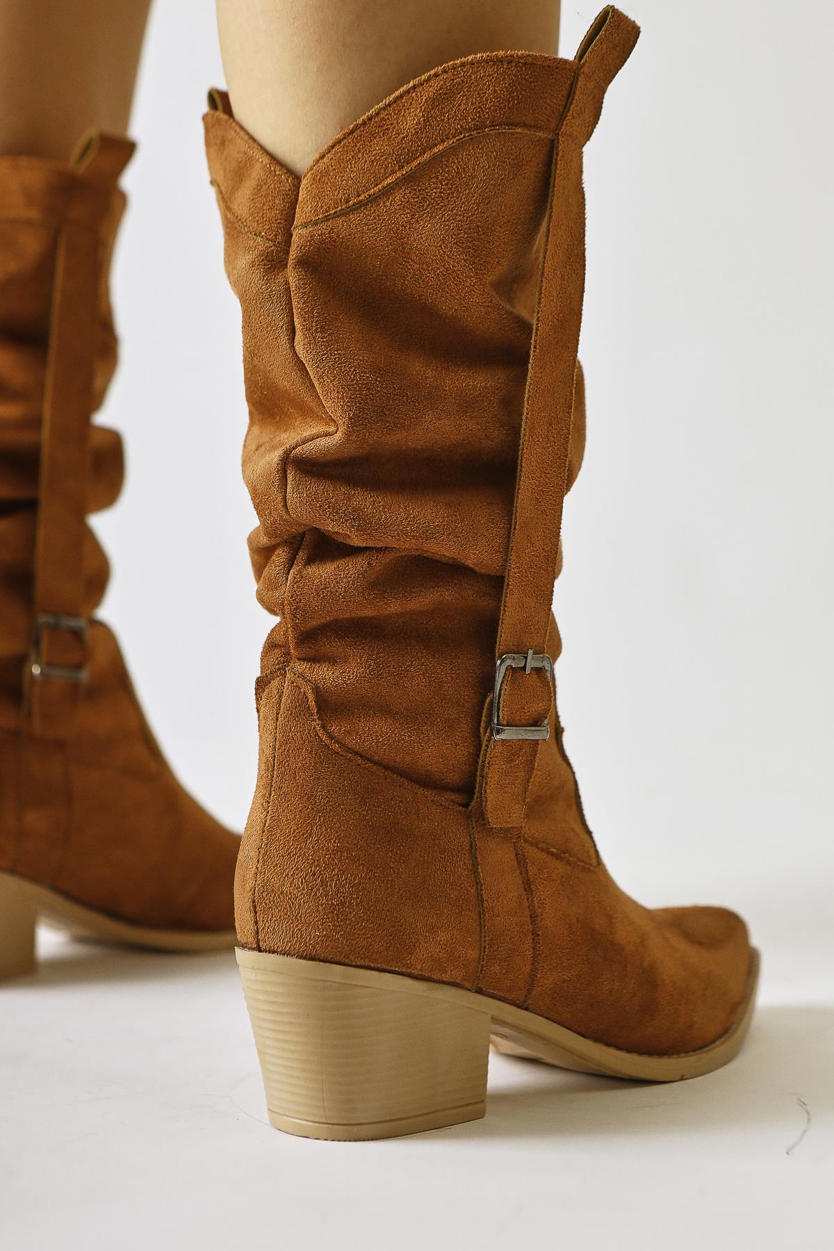 Nare Tan Suede Gusseted Pointed Toe Boots