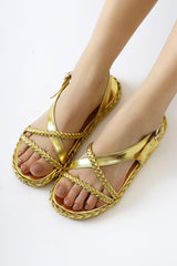 Nera Gold Patent Leather Braided Strappy Sandals