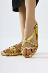 Nera Gold Patent Leather Braided Strappy Sandals