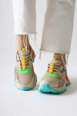 Netta Multicolored (Orange) Mesh Detailed Lace-Up Sneakers