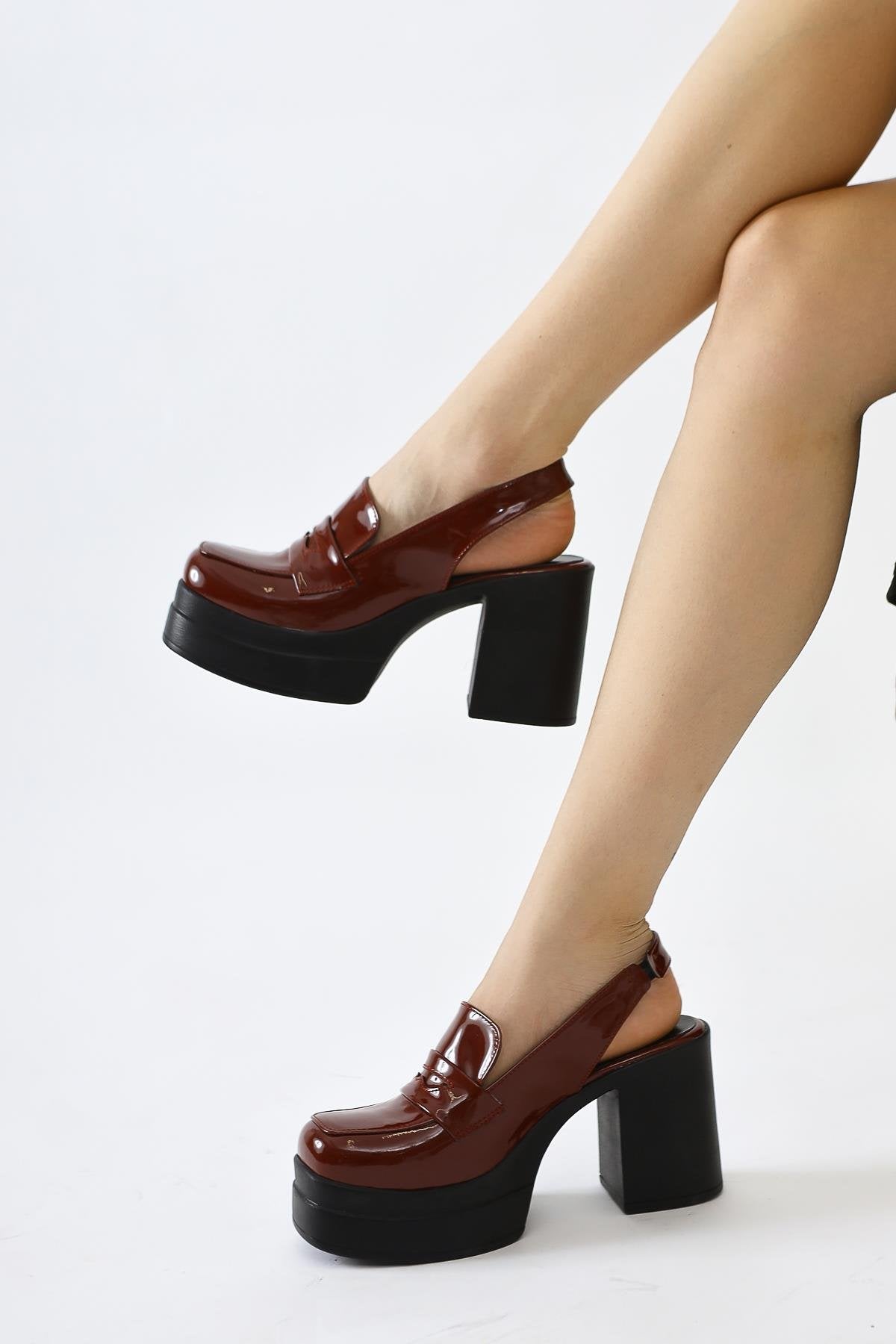 Neval Claret Red Patent Leather Platform Heel Decollete Casual Shoes