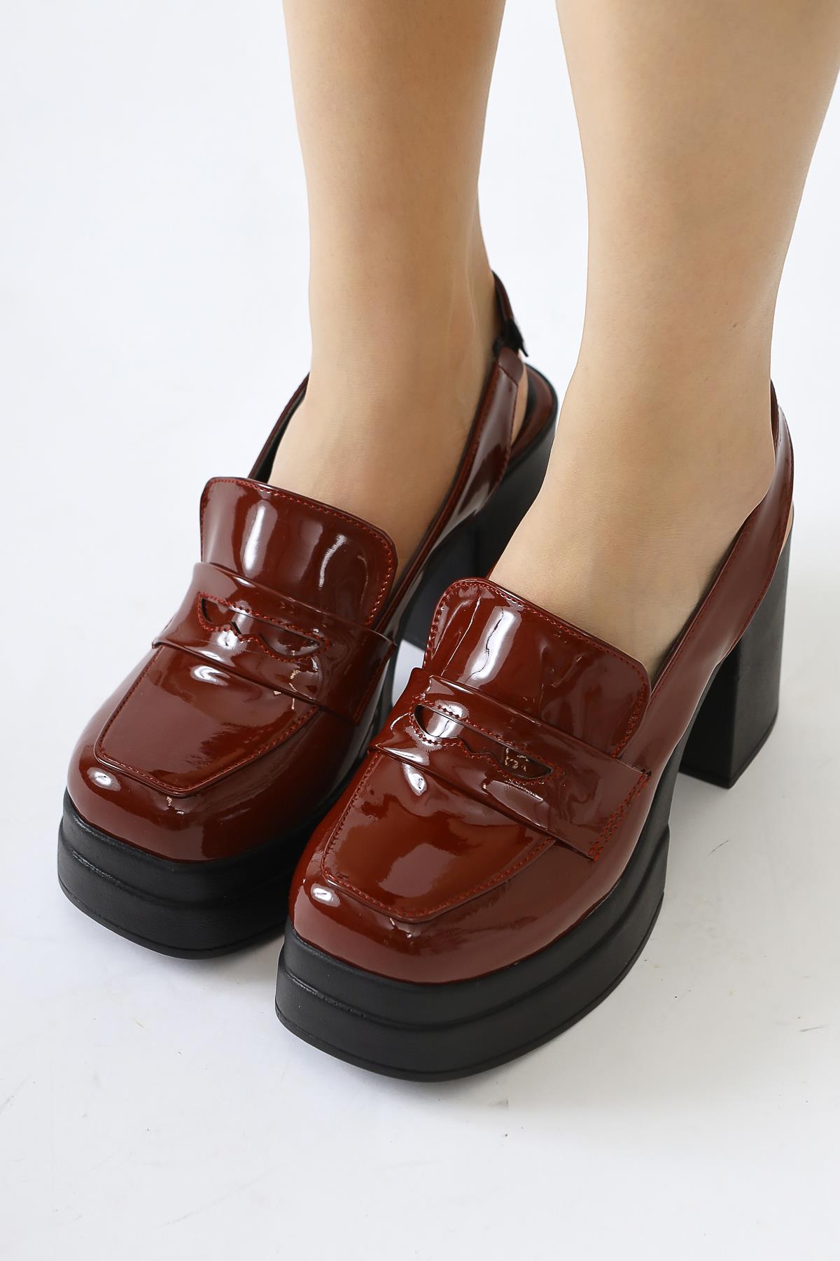 Neval Claret Red Patent Leather Platform Heel Decollete Casual Shoes