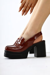 Neval Claret Red Patent Leather Platform Heel Decollete Casual Shoes