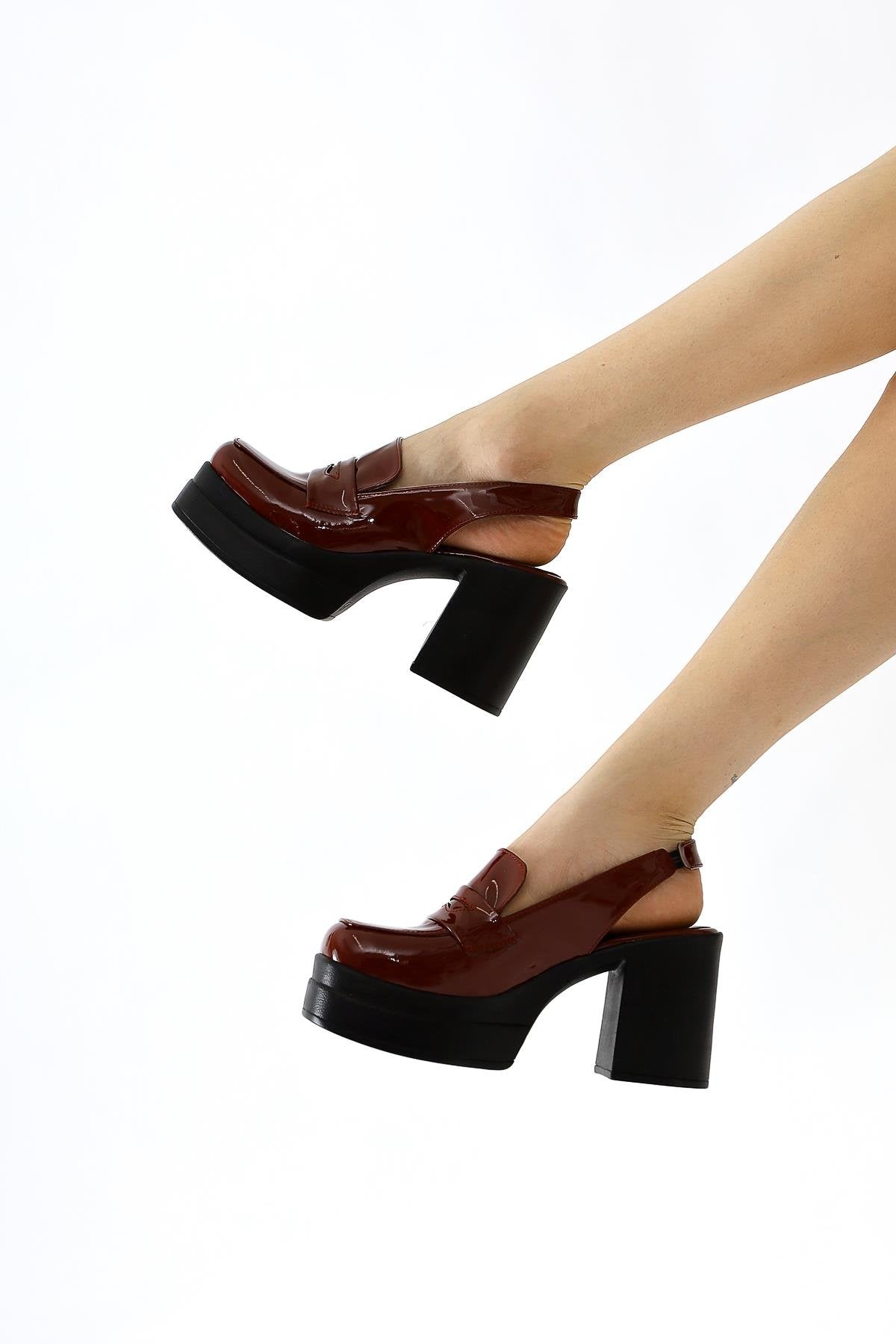 Neval Claret Red Patent Leather Platform Heel Decollete Casual Shoes