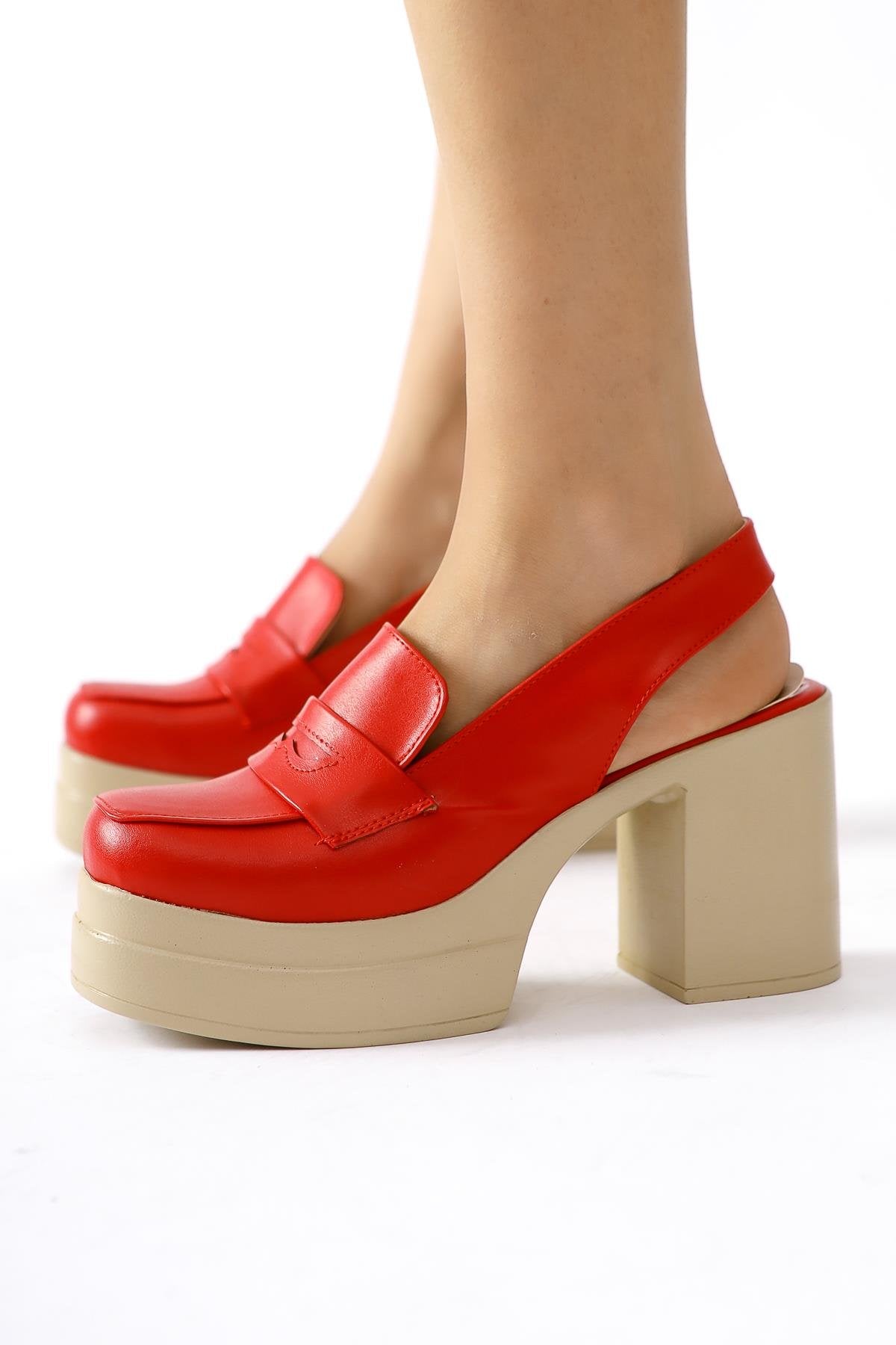 Neval Red Platform Heel Decollete Casual Shoes