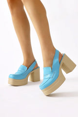 Neval Blue Platform Heel Decollete Casual Shoes