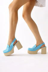 Neval Blue Platform Heel Decollete Casual Shoes