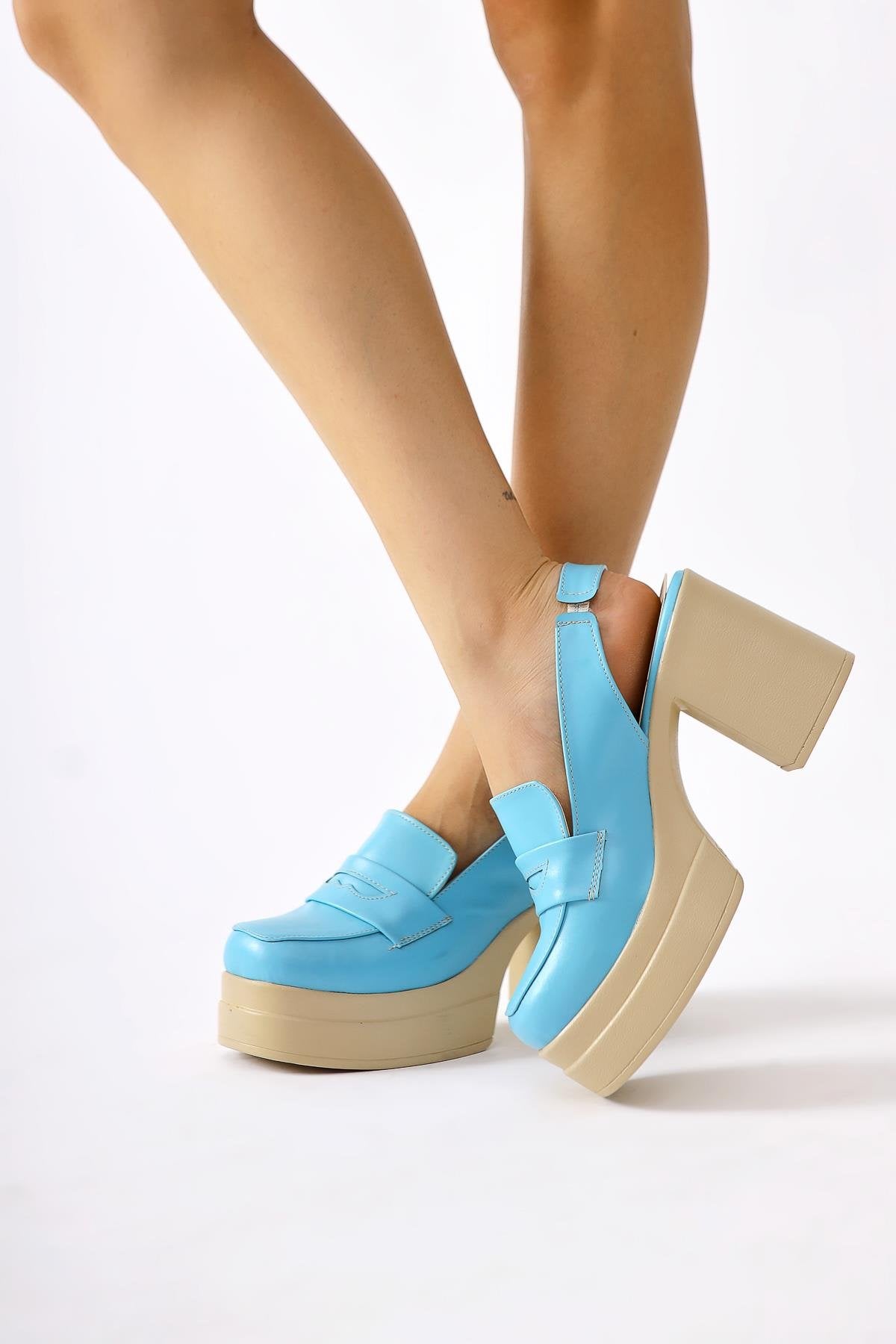 Neval Blue Platform Heel Decollete Casual Shoes