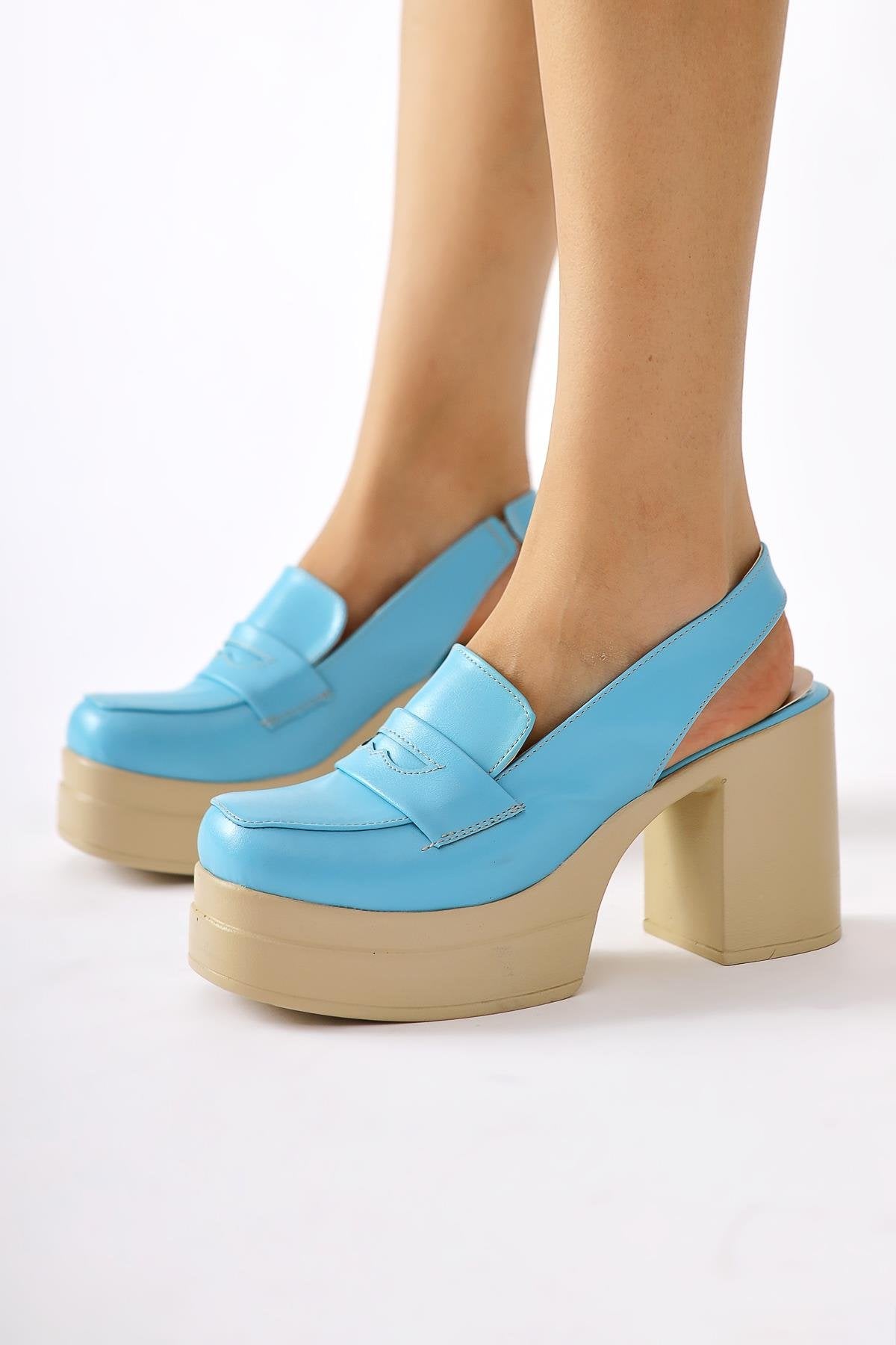 Neval Blue Platform Heel Decollete Casual Shoes