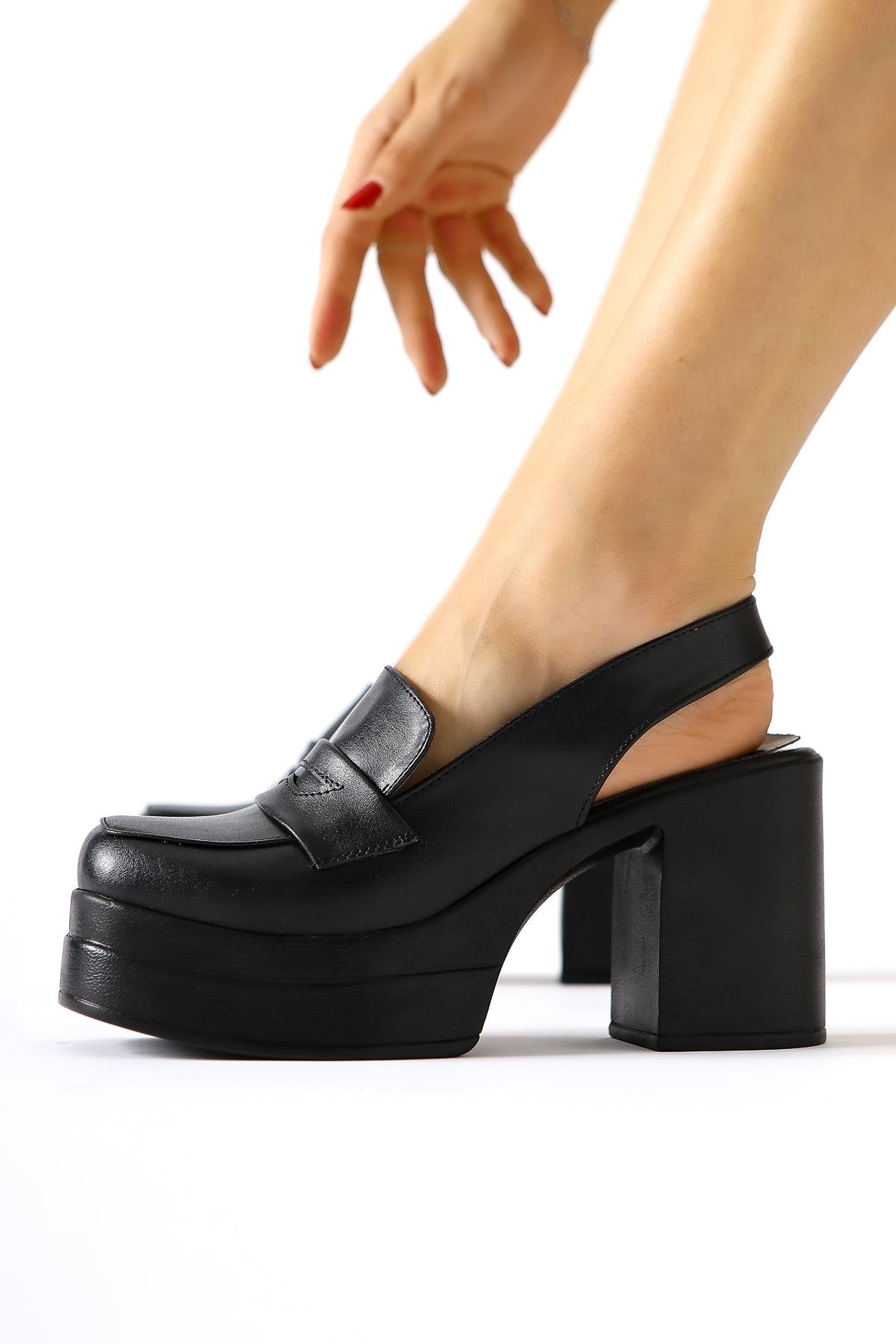 Neval Black Platform Heel Decollete Casual Shoes