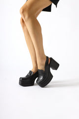 Neval Black Platform Heel Decollete Casual Shoes