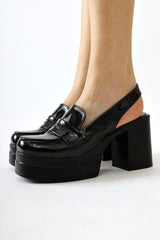 Neval Black Patent Leather Platform Heel Decollete Casual Shoes