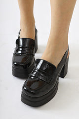 Neval Black Patent Leather Platform Heel Decollete Casual Shoes