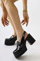 Neval Black Patent Leather Platform Heel Decollete Casual Shoes