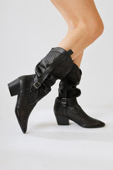 Orietta Black Laser Cut Gusseted Summer Boots