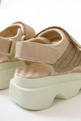 Quan Beige Glitter Detailed Velcro Comfortable Sole Sandals