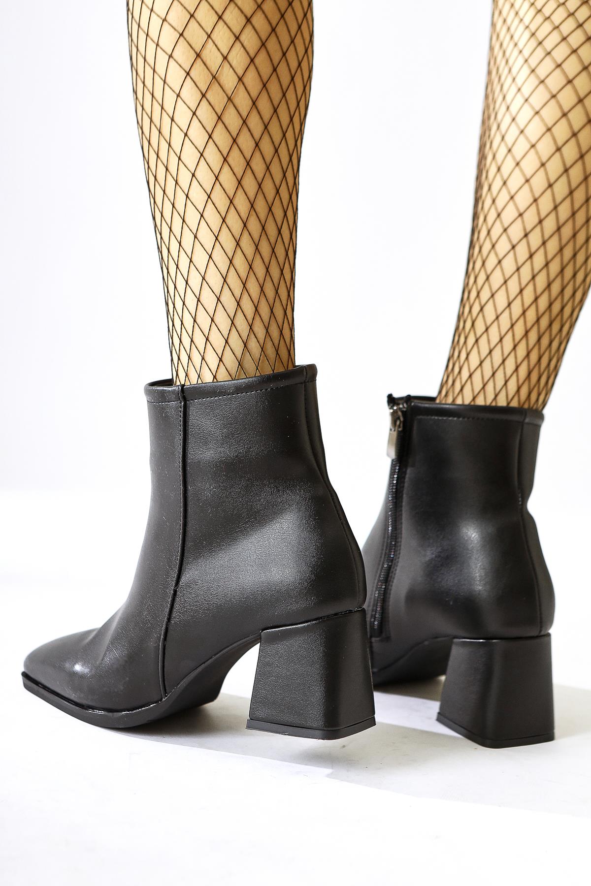 Ream Black Pointed Toe Heeled Boots